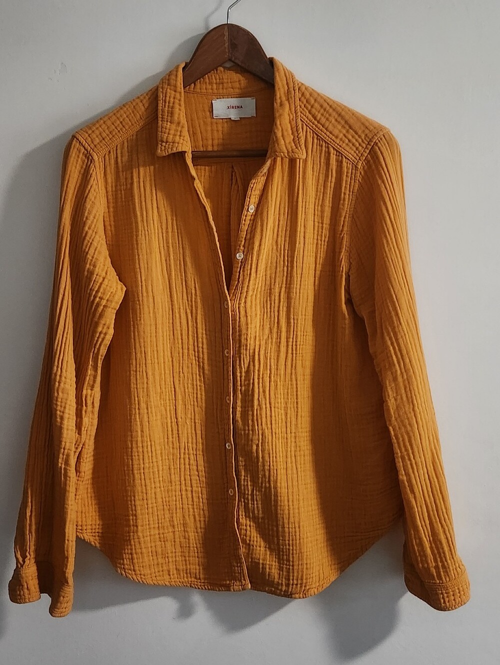 Xirena Scout Button-Up Shirt Womens S Orange Gauze Crinkle Cotton Long Sleeve